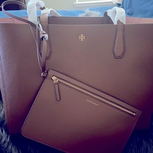 NWT TORY BURCH 85984 BLAKE TOTE IN CORTADO BROWN PEBBLE LEATHER BAG POUCH.